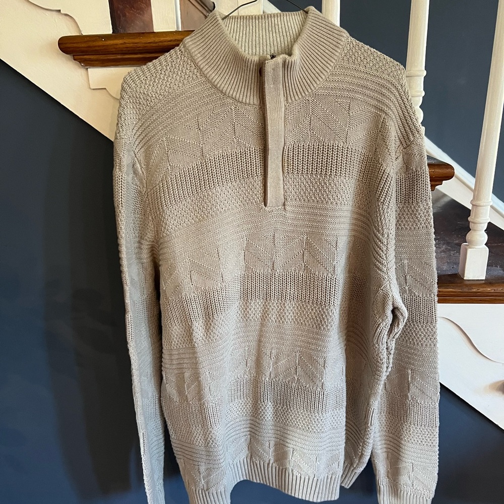 Tasso Elba Men's Textured Sweater w/ Faux Suede -  Beige -Sz XL